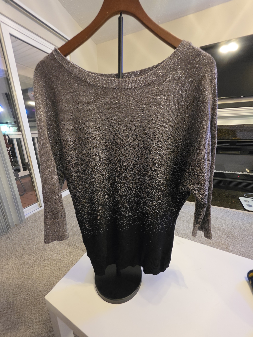 AGB Metallic Silver Black Ombre Shimmer Sweater Size Small